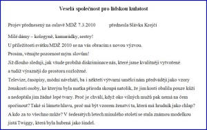 Projev Slávky Krejčí na oslavách MDŽ 2010 - 1.část